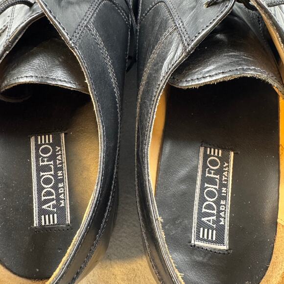 Vtg 12 M Adolfo Made In Italy Black Leather Cap Toe Oxford Shoes Mens Dress Shoe main image 11